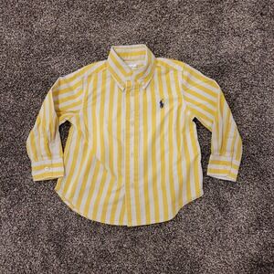 Ralph Lauren Kids Yellow White Striped Button Down Shirt Long Sleeve Size 18M
